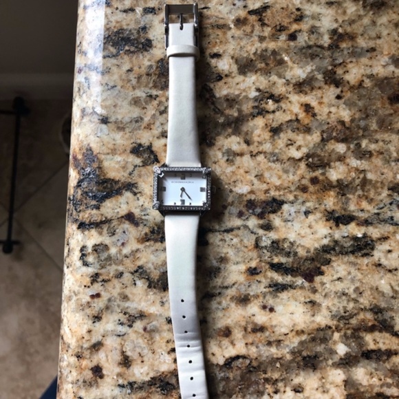 BCBGMaxAzria Rhinestone & White Strap Watch (EUC)